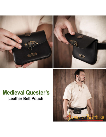Bolsa de couro medieval preta com...