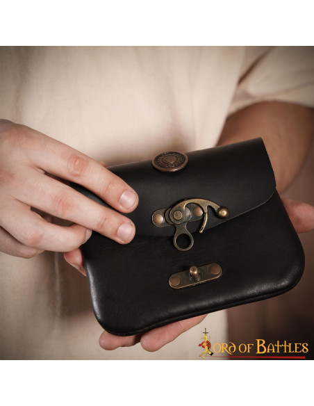 Bolsa de couro medieval preta com...