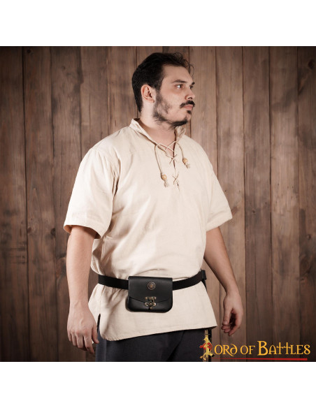 Bolsa de couro medieval preta com...