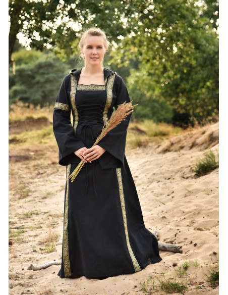 Vestido medieval Leonor em preto com...
