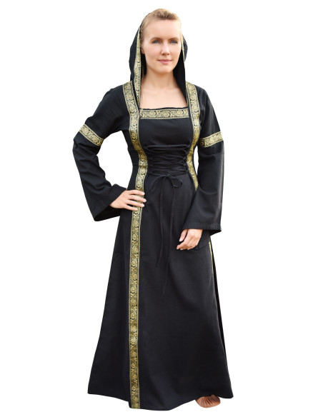 Vestido medieval Leonor em preto com...