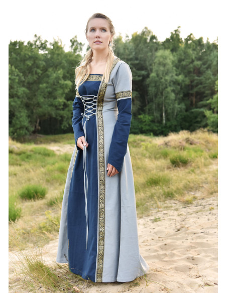 Vestido Medieval Leonor em azul-cinza