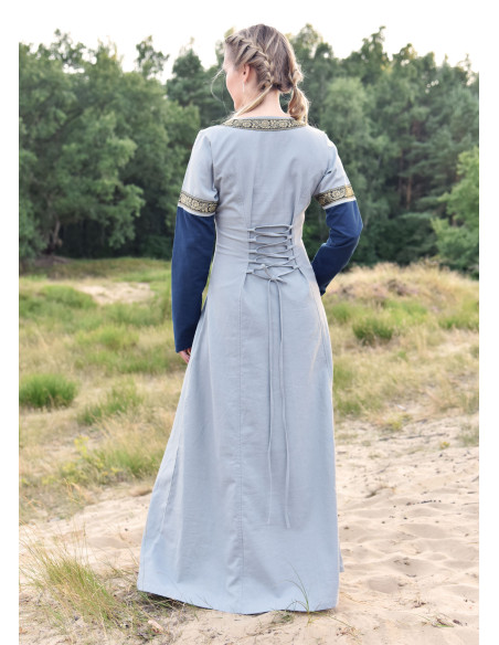 Vestido Medieval Leonor em azul-cinza