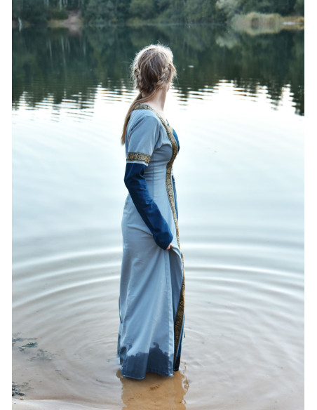 Vestido Medieval Leonor em azul-cinza