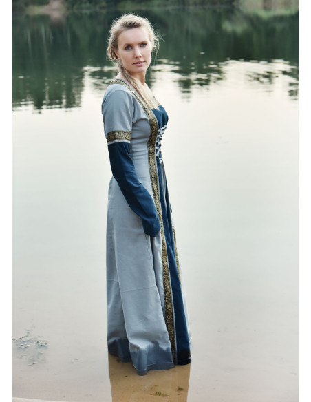 Vestido Medieval Leonor em azul-cinza