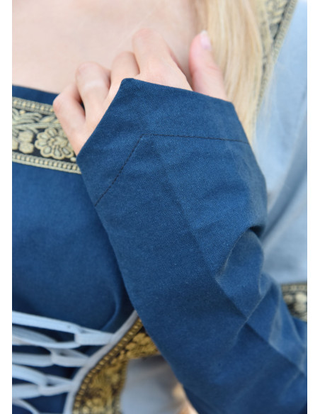 Vestido Medieval Leonor em azul-cinza