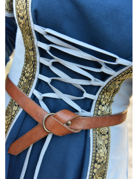 Vestido Medieval Leonor em azul-cinza