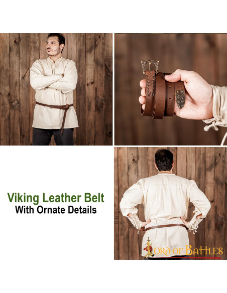 Cinto estreito Viking marrom com...