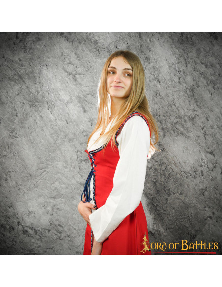 Brial medieval vermelho com atacadores