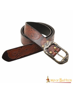 Cinto viking de couro marrom com fivela de latão antigo 2
