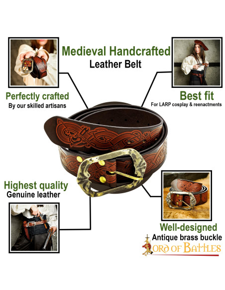 Cinto viking de couro marrom com...