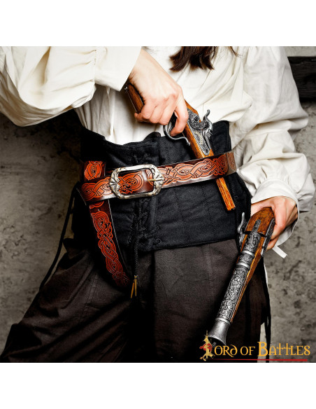 Cinto viking de couro marrom com...