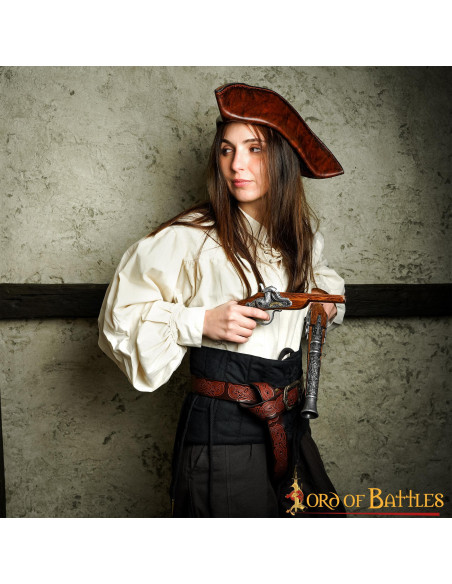 Cinto viking de couro marrom com...