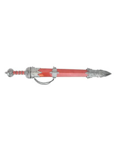 Espada de gládio romana decorativa com bainha vermelha (80 cm.)