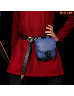 Bolsa medieval em couro azul com fecho de chifre... 2