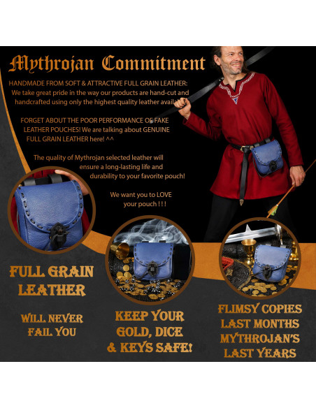 Bolsa medieval em couro azul com...