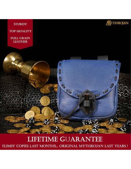Bolsa medieval em couro azul com...