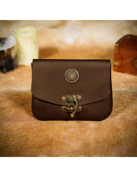 Bolsa medieval em pele castanha com...
