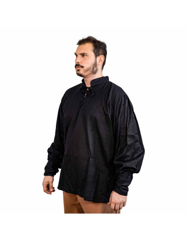 Camisa pirata clássica ou renascentista, algodão preto