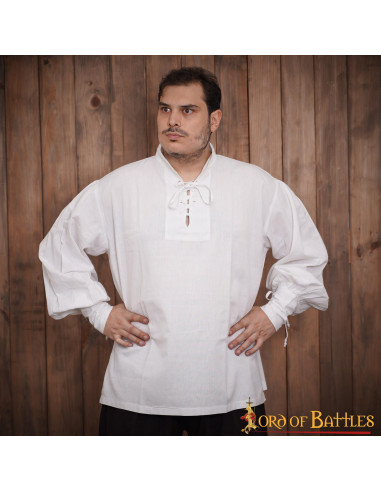Camisa pirata clássica ou renascentista, algodão branco