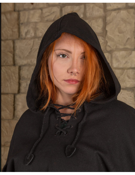 Manto medieval, tipo corvo, em tela -...