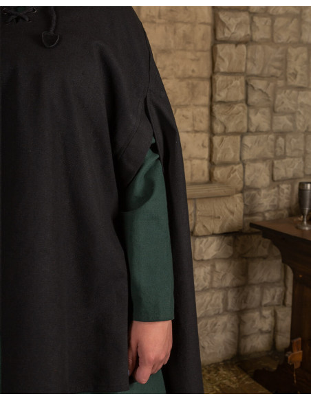Manto medieval, tipo corvo, em tela -...