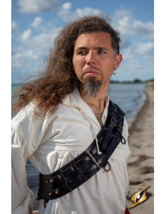 Alça de ombro pirata aventureiro em couro preto