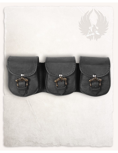 Conjunto de 3 bolsas medievais com cinto Leão em preto