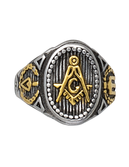 Quadrado de maçons de ouro e anel de...