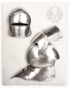 Capacete medieval Sallet em aço polido modelo Mathes