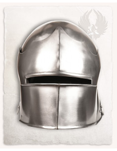 Capacete medieval Sallet em aço polido modelo Mathes 2