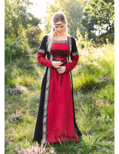 Vestido Medieval Leonor em vermelho-preto