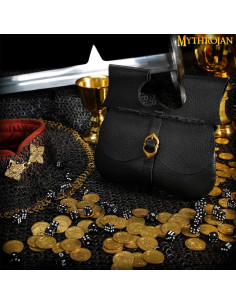Bolsa medieval em couro preto (21,60 x 22,80 cm.)