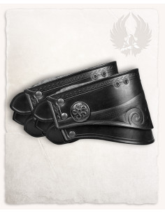 Ombreiras de couro preto com padrão floral em relevo...