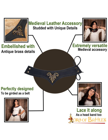 Tiara medieval de couro preto decorada