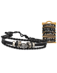 Pulseira de couro decorada com pedra de caveira