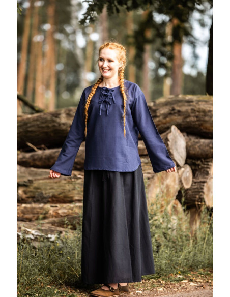 Blusa medieval modelo Tilda, cor azul