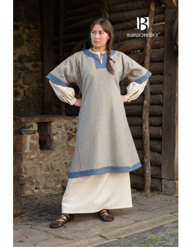Vestido medieval modelo Rus Luiza, Azul claro-Cinza