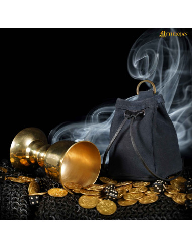 Bolsa LARP medieval em couro (12,7 x 10,1 cm.)