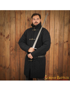 Gambeson de algodão acolchoado medieval tipo 10, preto