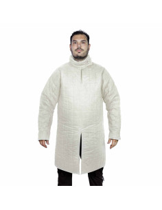 Gambeson medieval acolchoado tipo 8 com gola fechada, bege