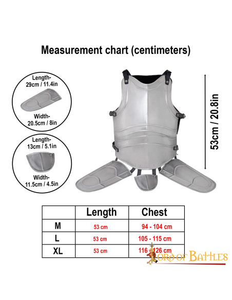Couraça medieval em aço com alças
