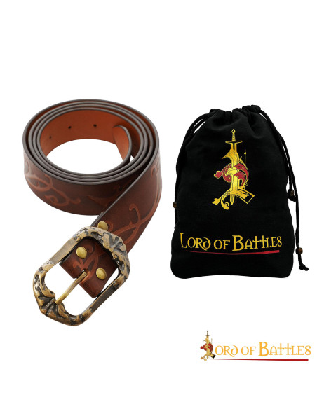 Cinto Forest Elf em couro marrom com...