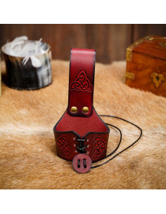 Baldric feito à mão para chifres com nó celta, bordô 2