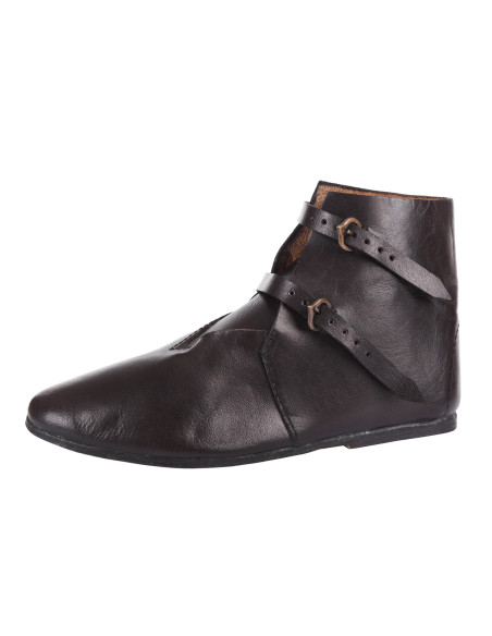Botins medievais, 2 fivelas, castanho