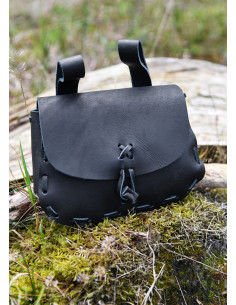 Bolsa de cinto medieval, couro preto (14x18 cm.) 2