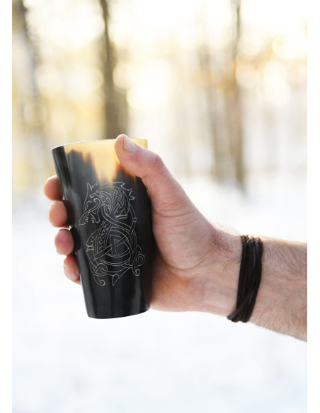 Copo viking lobo Fenrir em chifre de...