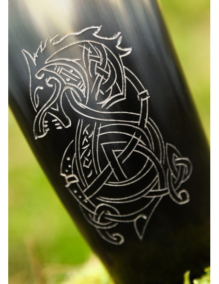 Copo viking lobo Fenrir em chifre de...
