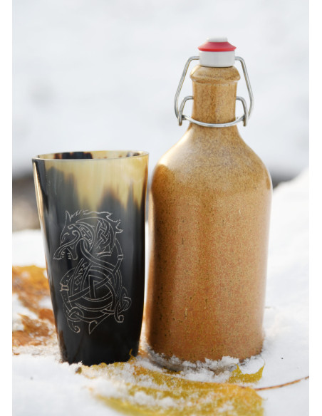 Copo viking lobo Fenrir em chifre de...