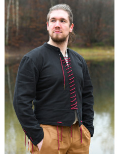 Gibão medieval Bernhard preto com cordões trançados